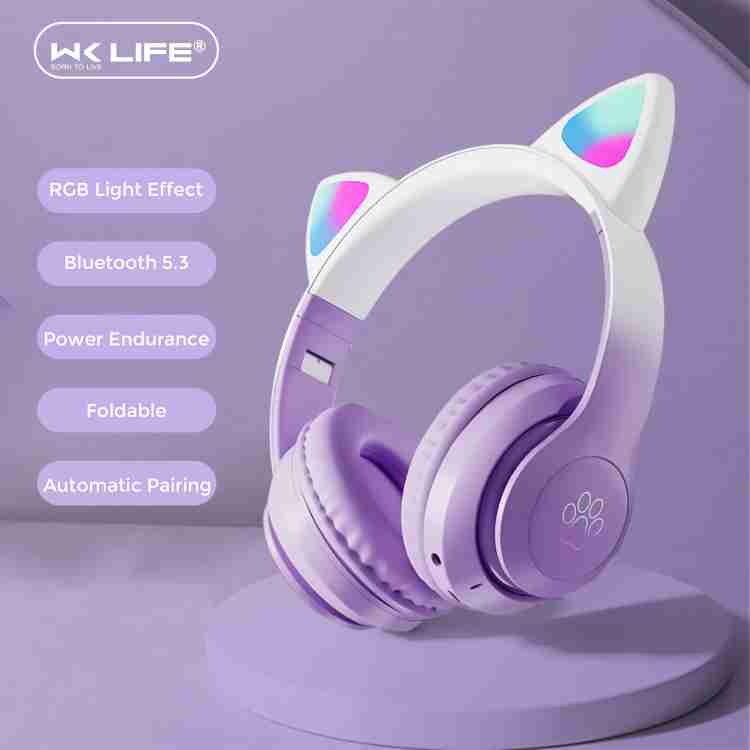 Wk Life Kids Headphones Wireless, Girls/Boys Cat Ear Bluetooth