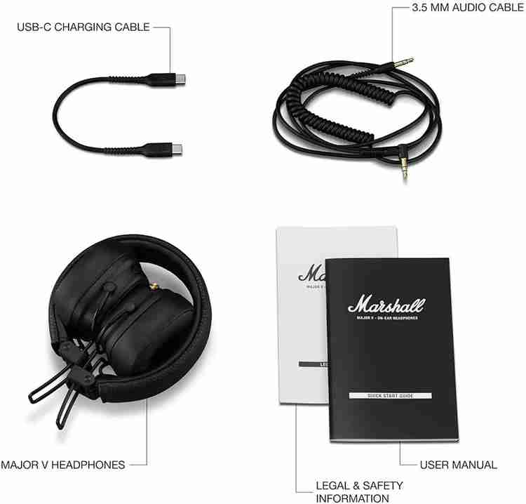 Marshall Major V Wireless On-Ear Headphones, 100 Hours playtime  