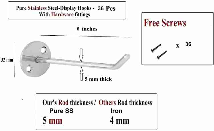 Q1 Beads 36 Pcs 6 inch Stainless Steel Display Hooks for Mobile Shop &  Counter Display Hook 1 - Price History