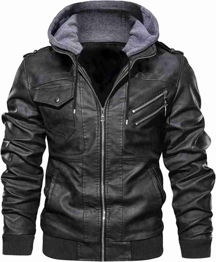 Black leather jacket for mens clearance flipkart