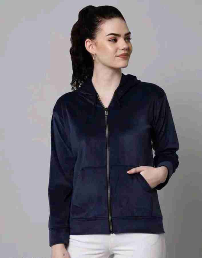 Buy Women Blue Solid Hooded Full Sleeve Tracksuit Online in India
