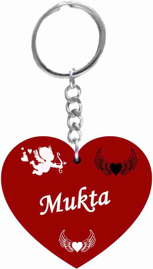 MorFex Mukta Name Beautiful Heart Shape Arclic Wood Keychain NE