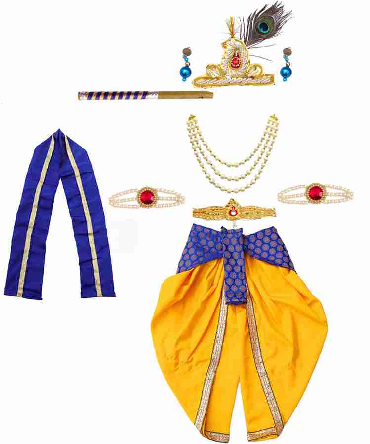 ITSMYCOSTUME Krishna Costume Dress for Baby Boy Kids Set of 10 Kanha Janmasthmi Costume Kids Costume Wear