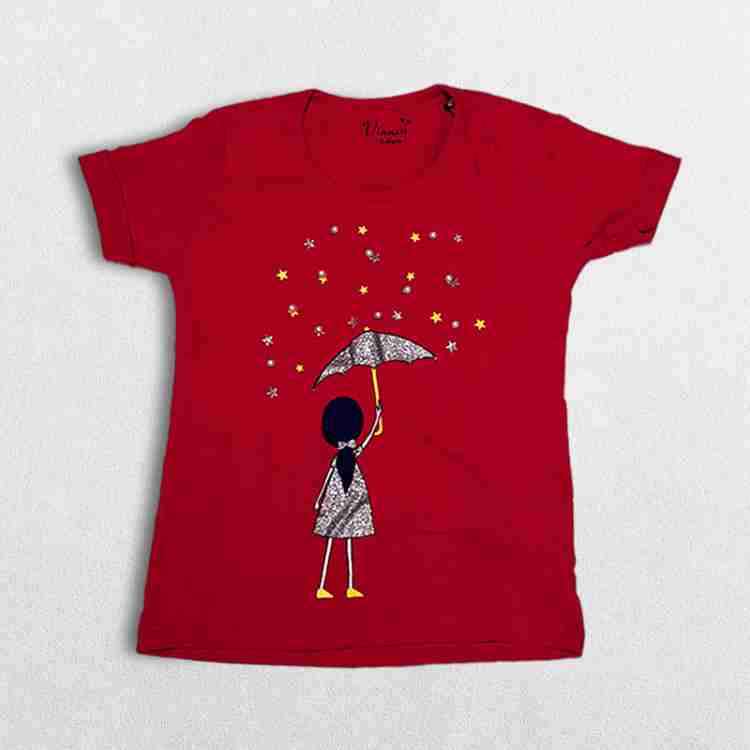 HNDwear Girls Printed Cotton Blend T Shirt - Round Neck