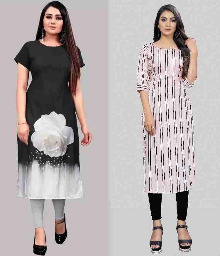 Modli 20 Fashion Women Striped Printed Straight Kurta
