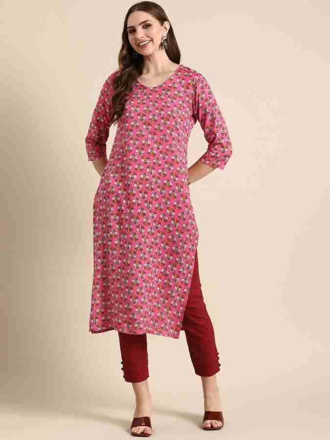 Anouk women pink shop printed straight kurta