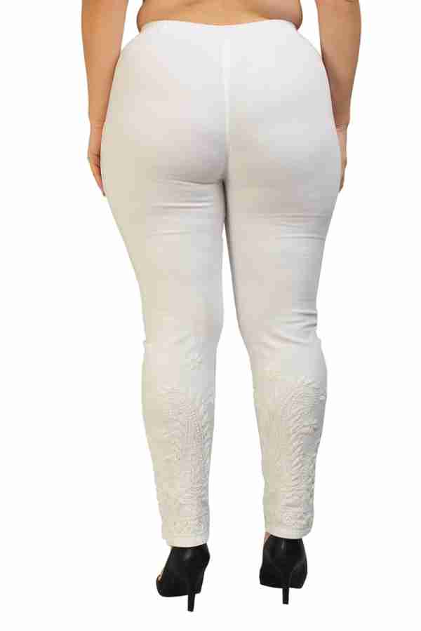 Plus Size Lace High Waisted Leggings - White