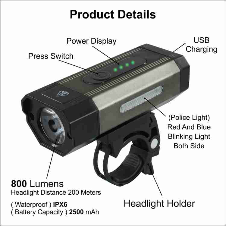 DSTECHBAR Cycle Headlight BL100 USB Rechargeable Power Display