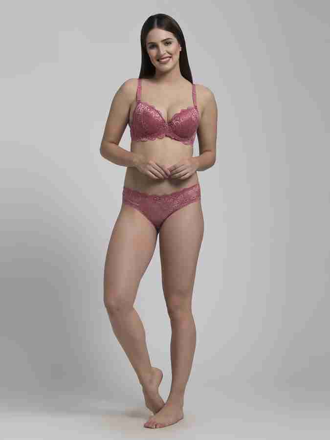 Buy Makclan Tempting Plunge Lace Lingerie Set - Pink (40B) online