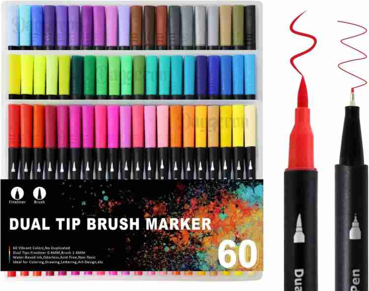 Daggeron Dual Tip Markers Brush Pen, 100 Color Markers, Fine  Tip and Brush Tip Art Marker - Dual Tip Marker