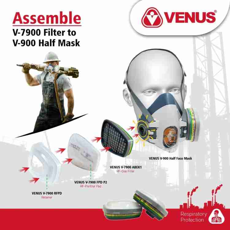 Venus V-900 Half Face Mask+V-7900 ABEK1 Multigas Reusable Filter 