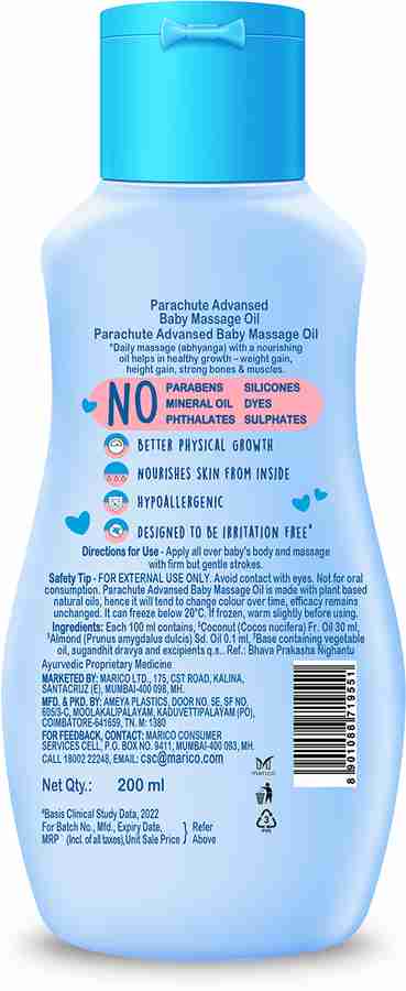 Parachute Advansed Baby Massage Oil for new born 100 Virgin