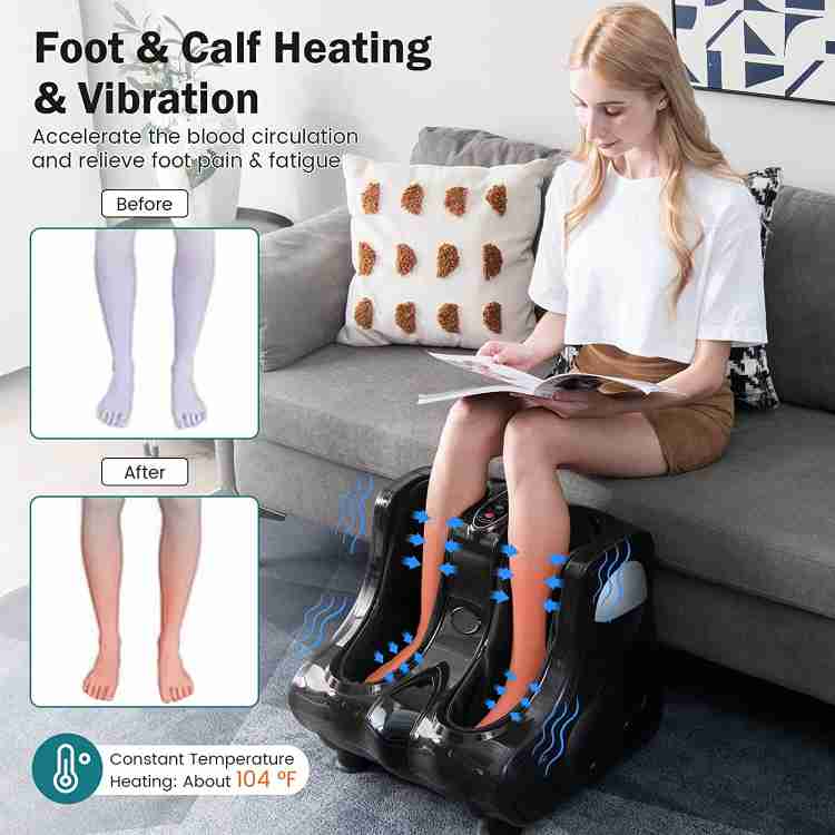 Foot and calf massager with heat store