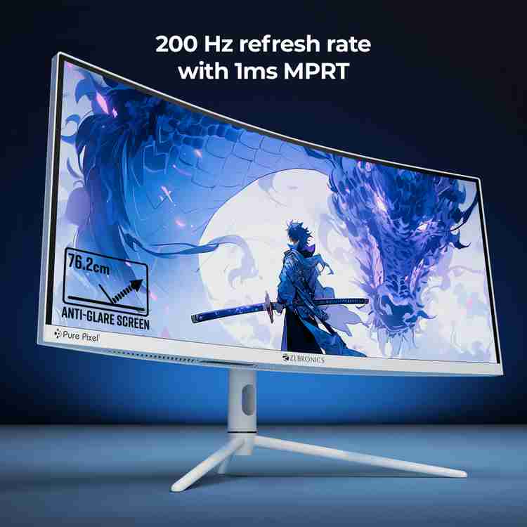 ZEBRONICS 76.2 cm (30 inch) Curved WFHD VA Panel with 300 Nits Brightness,  HDR10, 99% sRGB, 95% DCI-P3, 2 x DP, 2 x HDMI, 1 x 3.5mm UltraWide Gaming  