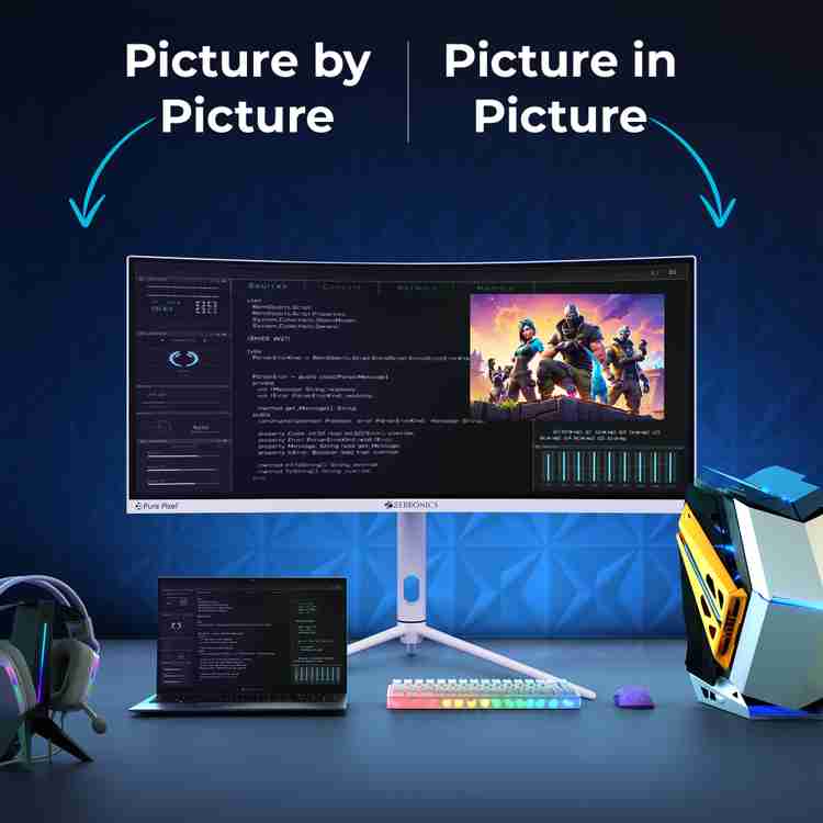 ZEBRONICS 76.2 cm (30 inch) Curved WFHD VA Panel with 300 Nits Brightness,  HDR10, 99% sRGB, 95% DCI-P3, 2 x DP, 2 x HDMI, 1 x 3.5mm UltraWide Gaming  