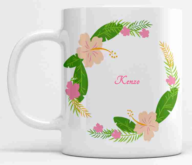 LOROFY Name Kenzo Printed Floral Pink Green Leaves Design Model S100A White Ceramic Coffee Mug Price in India Buy LOROFY Name Kenzo Printed Floral Pink Green Leaves Design Model