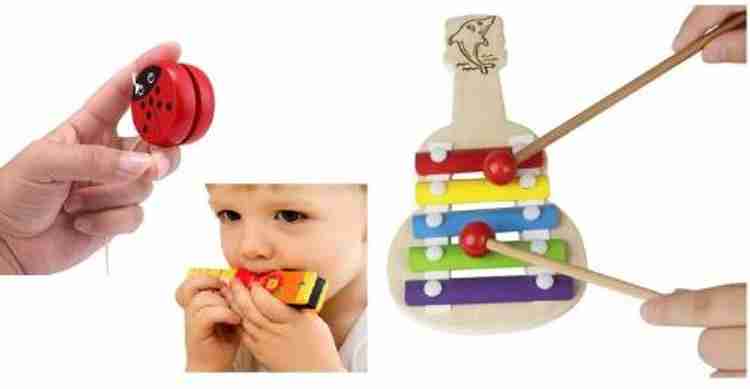 Little Mind Wooden 5 Note Xylophone Mouth Organ Wooden YoYo Toy Fun for All Ages Wooden 5 Note Xylophone Mouth Organ Wooden YoYo Toy Fun for All Ages