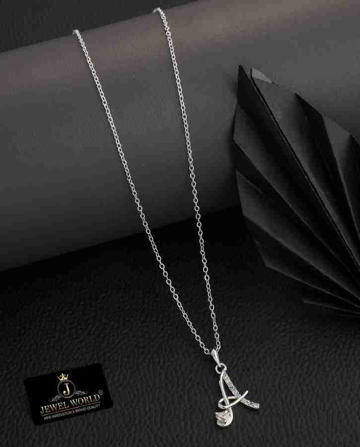 Jewel WORLD Silver Plated 18 Inch name letter Pendant necklace chain design for girls Cubic Zirconia Silver Plated Brass Copper Necklace Price in India Buy Jewel WORLD Silver Plated 18 Inch name lette...