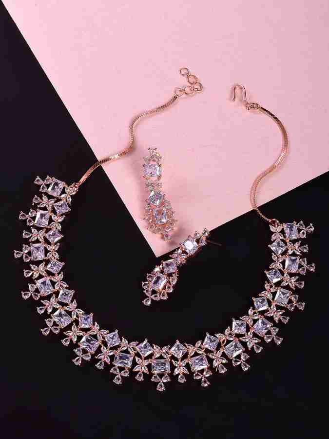 Steorra Jewels Traditional American Diamond Rhodium Rose Gold Plated AD jewellery Set for Women Alloy Choker Price in India Buy Steorra Jewels Traditional American Diamond Rhodium Rose Gold Plated AD ...