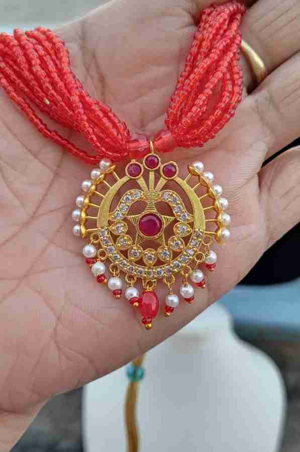 Red beads necklace indian designs online