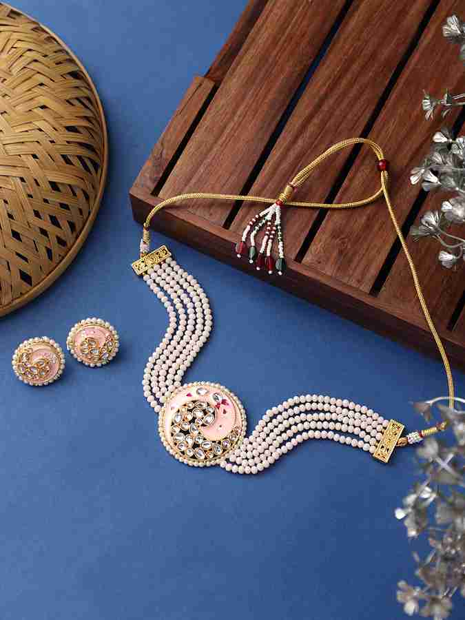 Steorra Jewels Premium Meenakari Kundan Choker Necklace and