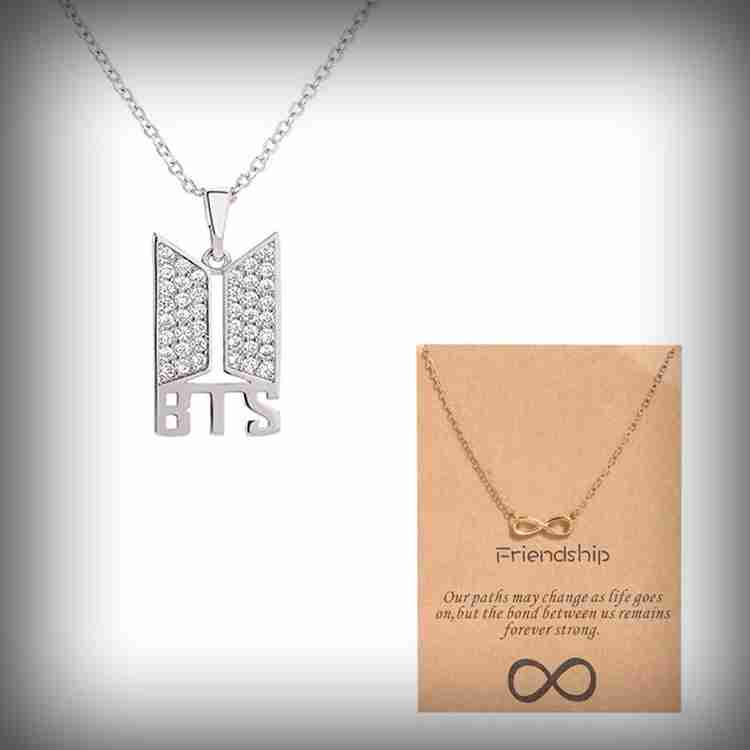 AVIRA ENTERPRISES Combo of 2 Stud BTS Army Necklace and Infinity Friendship Necklace Silver Plated Alloy Necklace Price in India Buy AVIRA ENTERPRISES Combo of 2 Stud BTS Army Necklace and Infinity Fr...