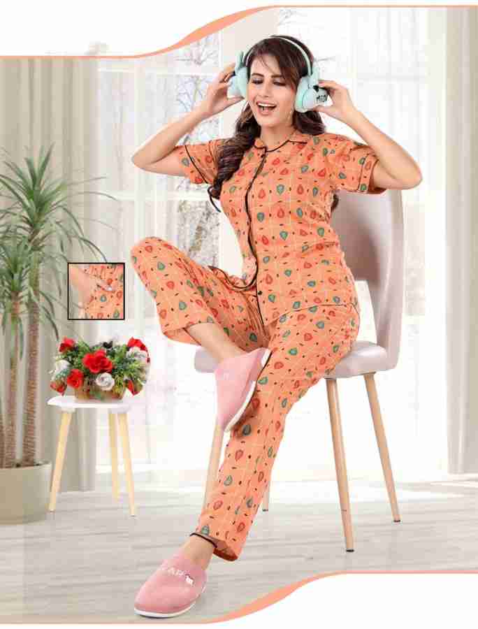 ritikaheart Women Graphic Print Orange Night Suit Set Price in India Buy ritikaheart Women Graphic Print Orange Night Suit Set at Flipkart Night Suit Set