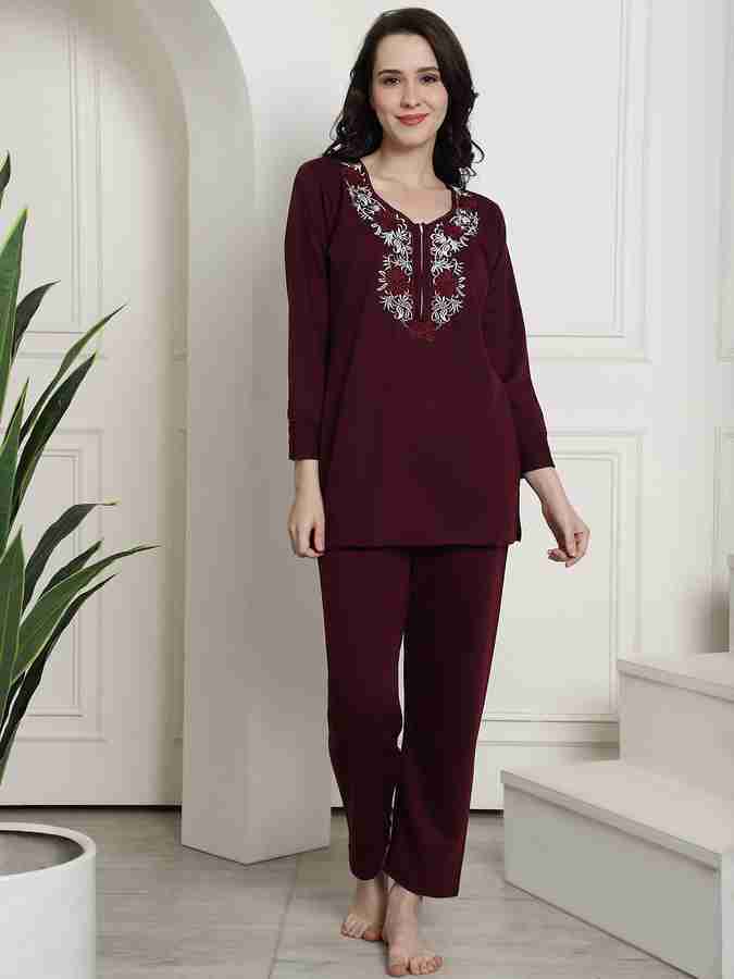 Secret Wish Women Embroidered Purple Top Pyjama Set Price in India Buy Secret Wish Women Embroidered Purple Top Pyjama Set at Flipkart Top Pyjama Set
