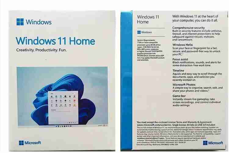 MICROSOFT Windows 11 Home Box Retail FPP Pack USB 3.0 - Lifetime 