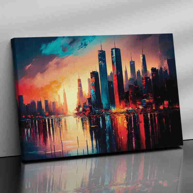 Beautiful Sunset in City Large Canvas Painting - Modern Vibrant Canvas -  Kotart