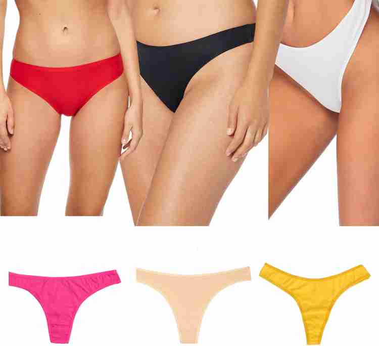 4 Pack Women's Breathable Seamless Thong Panties No Show Underwear