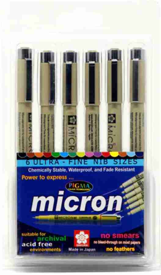 Sakura Pigma micron Set of 6 Ultra-Fine Nib Sizes – Black