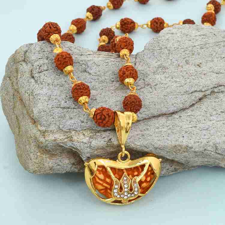 DULCI Gold Capping CZ Studded Trishul Design 1 Face Ek Mukhi Rudraksha Pendant Gold plated Brass Pendant Price in India Buy DULCI Gold Capping CZ Studded Trishul Design 1 Face Ek Mukhi Rudraksha Penda...