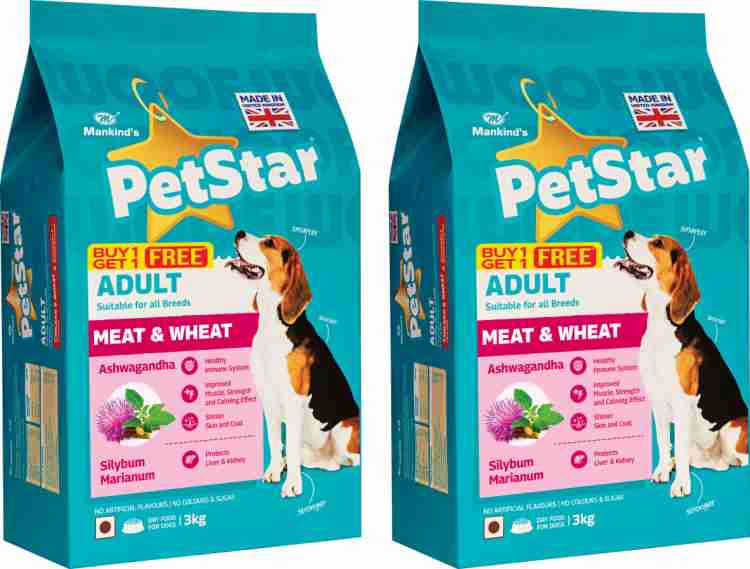 PetStar Buy 1 Get 1 Free Adult 3 kg Dry Meat Wheat Dog Food 6