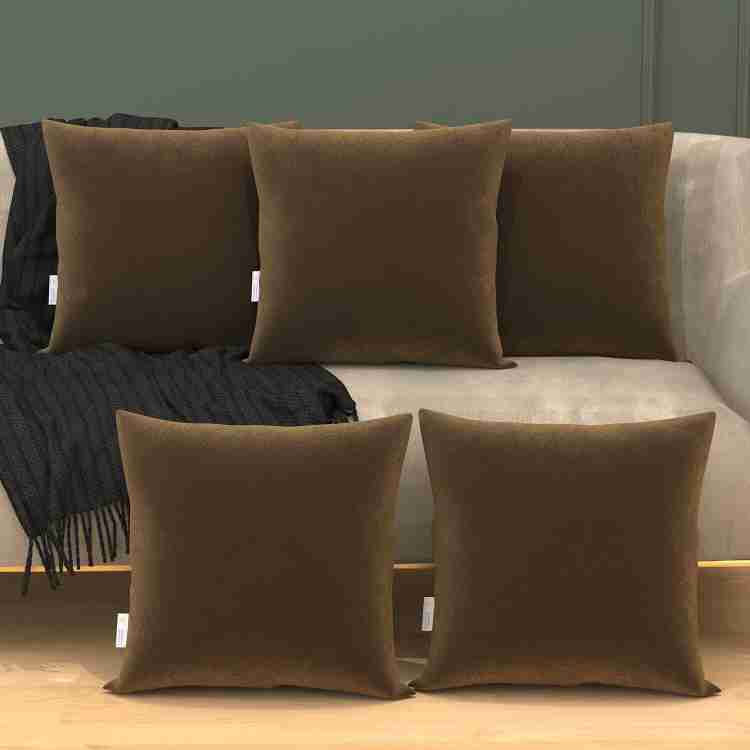 MY ARMOR Square Pillow Cushions for Sofa Bed 16 x16 with Brown Velvet outer Cover Microfibre Solid Cushion Pack of 5 Buy MY ARMOR Square Pillow Cushions for Sofa Bed