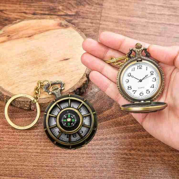 GT Gala Time Antique Magnetic Compass Theme Vintage Premium Gandhi Style Pocket Watch Key chain with Key Ring For Car Bike Keys Best Gift Bronze Metal Pocket Watch Chain Price in