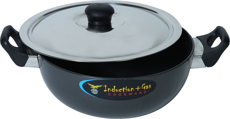 EAGLE Non Stick Hard Anodised Induction Base Kadhai with Lid Kadhai 23 cm diameter with Lid 3 L capacity  (Hard Anodised, Non-stick, Induction Bottom)