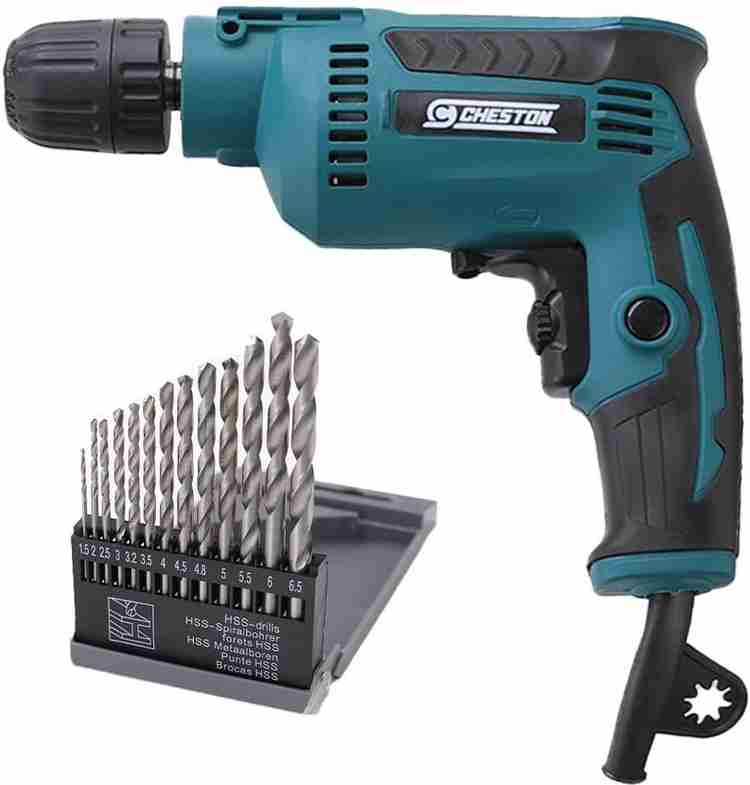 CHESTON 10mm Machine for Home Use 500W Keyless 2800RPM Variable Speed Reversible Drill Kit Set with Accessories 13HSS Drill Bit Set Included Pistol Grip Drill Price in India Buy