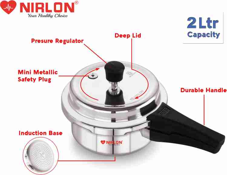 NIRLON SUPREME Aluminium 2 Lt Cooker with Induction Base, Silver, Outer  Deep Lid 2 L Induction Bottom Pressure Cooker