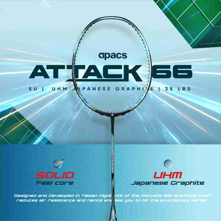 apacs Attack 66 Gold Unstrung Badminton Racquet - Buy apacs