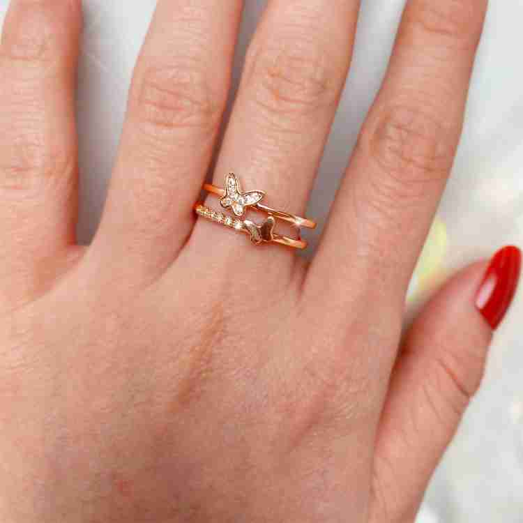 Buy VIEN Double ring Women Fashion Adjustable Butterfly Girl Silver/Rose  Gold Rings (PACK OF 2) at