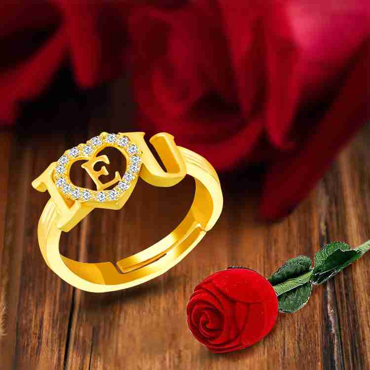 MEENAZ couple ring with rose box Valentine E Letter name alphabet American diamond love Brass Copper Crystal Stone Alloy Metal Cubic Zirconia Diamond Zircon Crystal Platinum Rhodium Gold Plated Ring P...