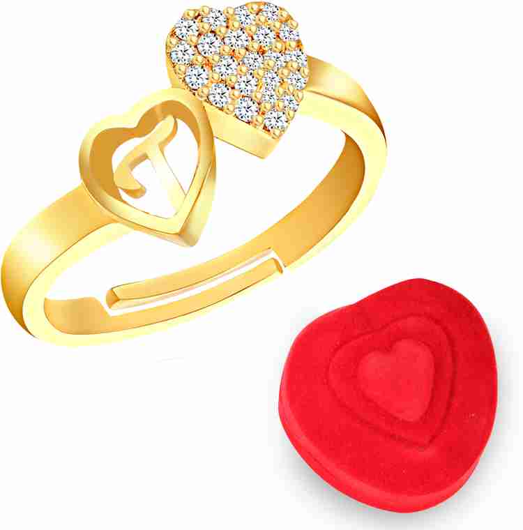 MEENAZ Love Heart Alphabet T Letter Rings girls women lovers couple Stylish simple AD Brass Copper Crystal Stone Alloy Metal Cubic Zirconia Diamond Zircon Crystal Platinum Rhodium Gold Plated Ring Set...