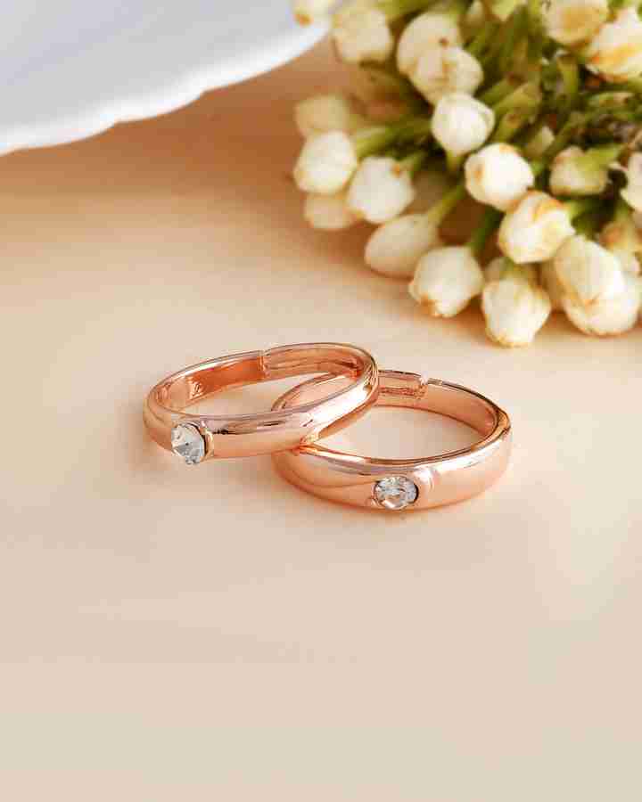Voj VOJ Unisex Rose Gold Plated Adjustable Couple Ring Stainless Steel Cubic Zirconia Gold Plated Ring Set Price in India Buy Voj VOJ Unisex Rose Gold Plated Adjustable Couple Ring Stainless Steel Cub...