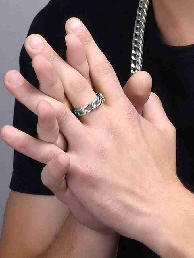 Mens silver deals chain ring