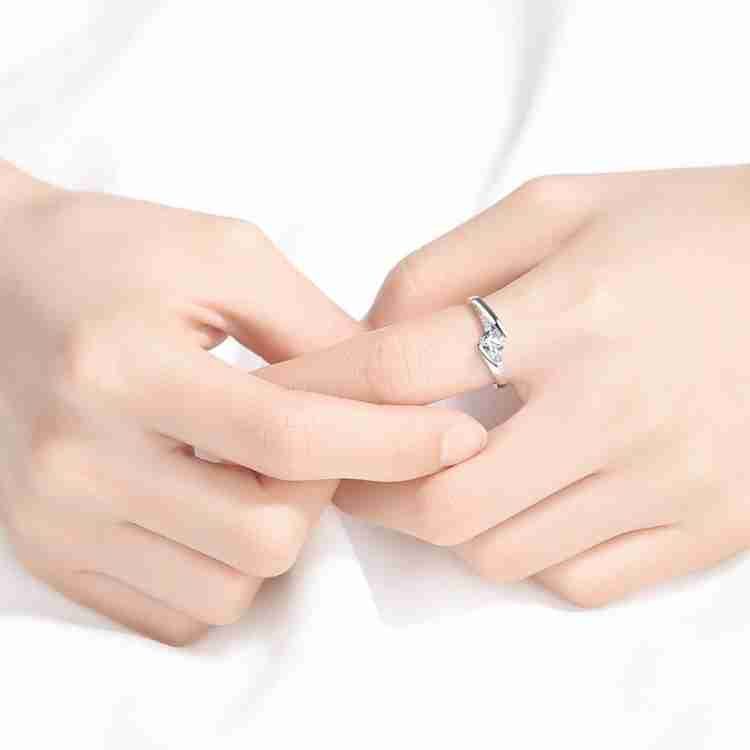 MYKI Sizzling Solitaire Adjustable Ring For Women & Girls Sterling Silver  Swarovski Zirconia 24K White Gold Plated Ring
