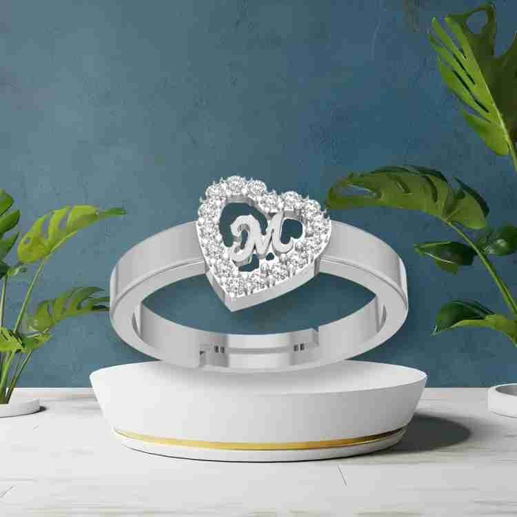 Kanak Jewels Heart Shaped Brass M Alphabet Rings Silver Gold Adjustable Valentine Latest American Diamond Latest American Diamond Love Heart Initial Letter for Women Girls Girlfriend Men Boys Couples ...