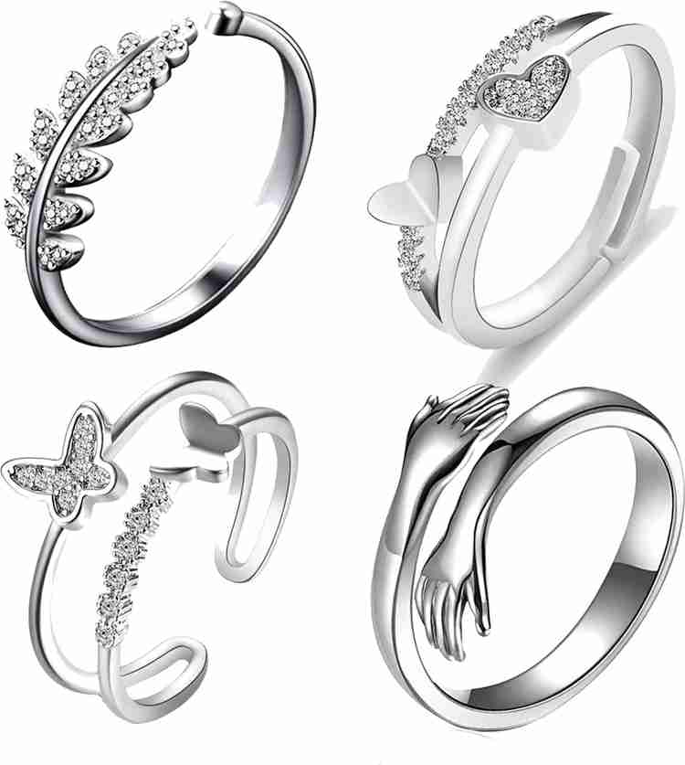 Agarwalproduct Silver Ring For Women Heart AD Butterfly Hug Silver Ring For Girls Combo of 3 Stainless Steel Cubic Zirconia Sterling Silver Plated Ring Set Price in India Buy Agarwalproduct Silver