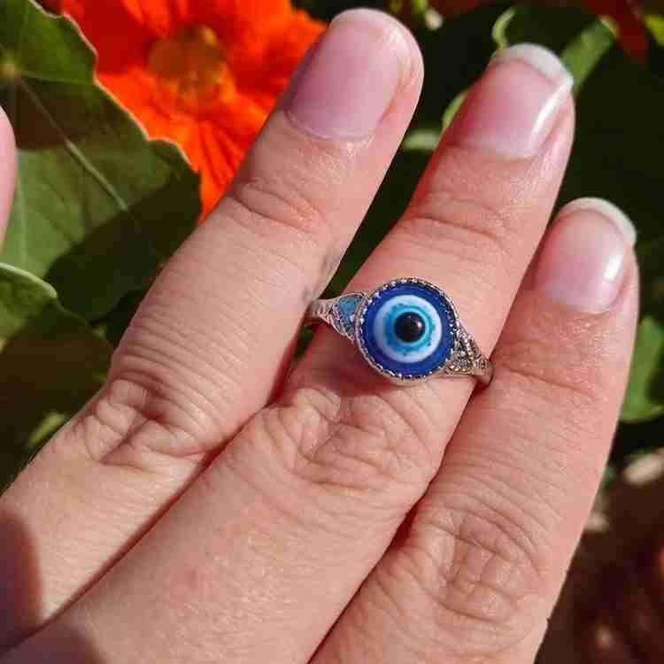 Sunshine Creations Beautiful Stylish EVIL EYE Ring For Girls Women Stainless Steel Alloy Silver Plated Ring
