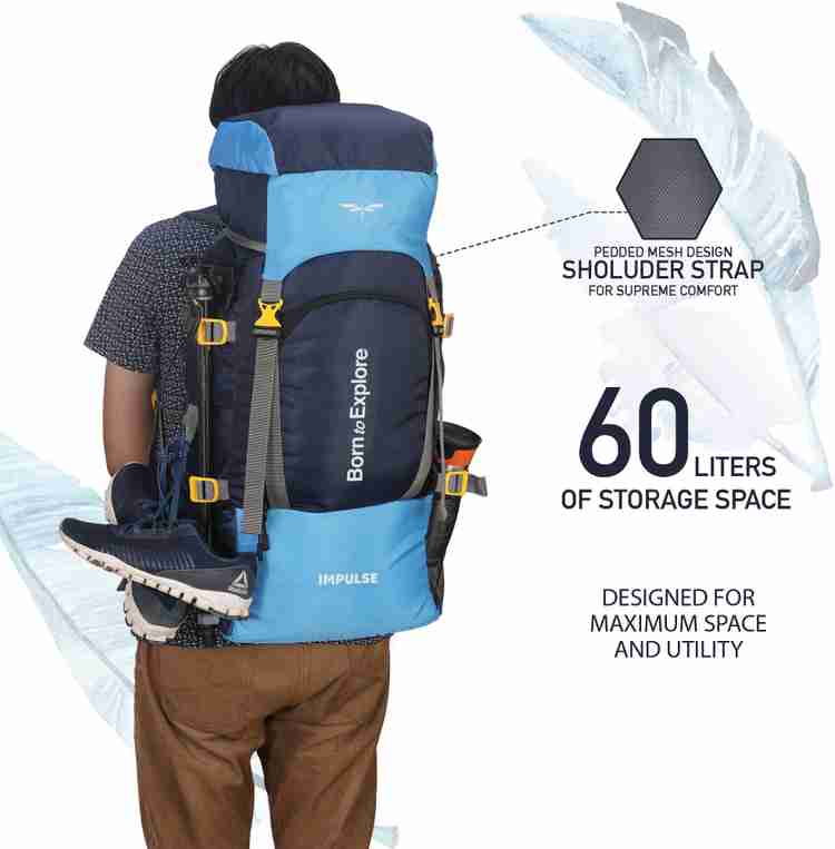 IMPULSE 60 Litres Keep Discovering Light Waterproof Rucksack Trekking Hiking Camping Outdoor Camps Luggage Bags Tour Travel Backpack with Rain Cover Rucksack 60 L Blue Price in India Flipkart